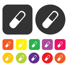 Plaster icon. Health and fitness symbol. Round and rectangle col