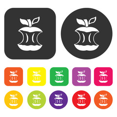 Apple icon. Health and fitness symbol. Round and rectangle colou