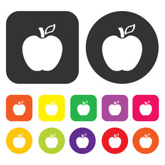 Apple icon. Health and fitness symbol. Round and rectangle colou