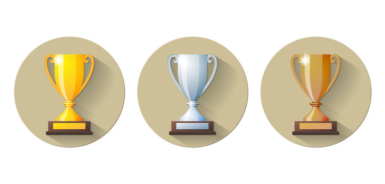 Vector gold, silver and bronze winners cup Flat Icon.