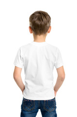 Fototapeta premium Back white T-shirt on a boy