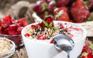 Strawberry Yogurt with Chocolate Sauce