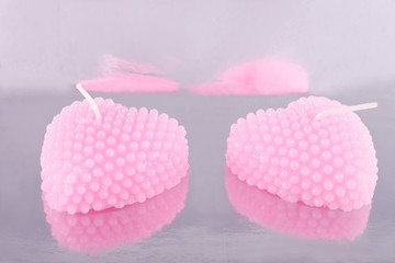 Two Heart Shaped Pink Aroma Candles
