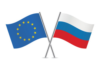 Russian and European Union flags. Vector illustration.