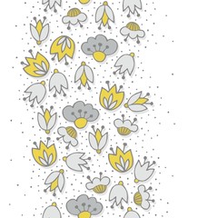 Fototapeta na wymiar oliwkowe szare kwiaty i kropki pionowy border na białym tle