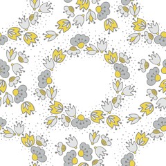 Naklejka na ściany i meble oliwkowe szare kwiaty i kropki ozdobny wieniec deseń na bieli