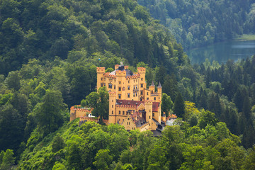 Fototapeta na wymiar Hohenschwangau village and castle in the Bavarian Alps, Germany