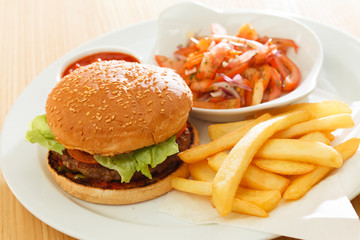 burger with french fries