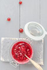 Top view jar gooseberry jam
