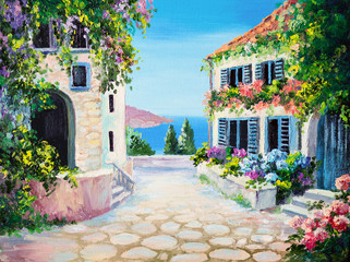 oil painting on canvas - house near the sea - 68069198