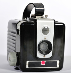 A vintage film camera.