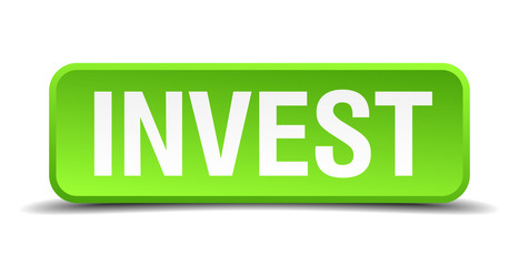 Invest green 3d realistic square isolated button