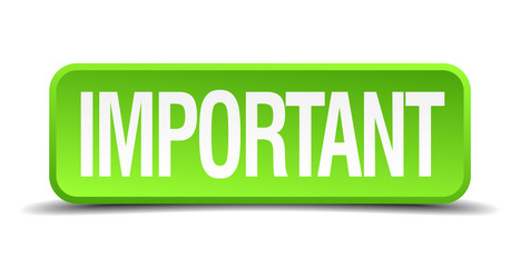 Important green 3d realistic square isolated button