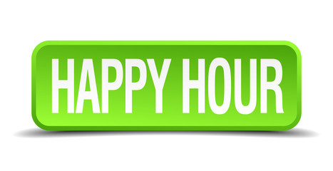 happy hour green 3d realistic square isolated button