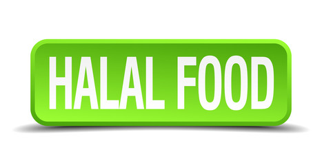 halal food green 3d realistic square isolated button