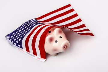 pig money box and USA flag