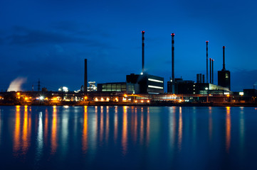 industrial area on the danube at twilight hour