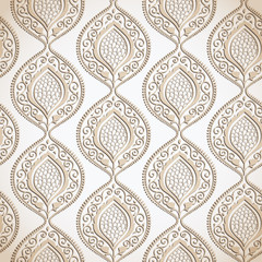 Beige luxury ornamental floral wallpaper