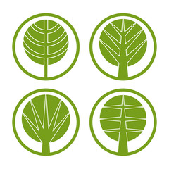 Green trees vector round icon set.