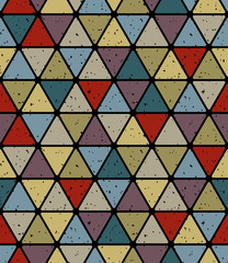 Aged triangle tiles seamless pattern, simplistic vector backdrop