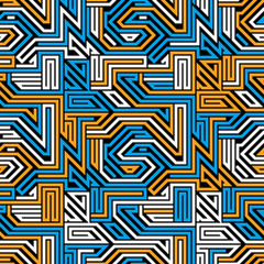 Abstract circuit board seamless pattern, geometric vector