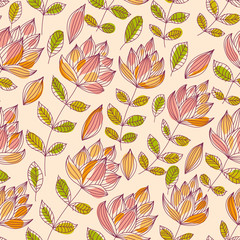 Fototapeta na wymiar Beautiful flowers seamless pattern, vintage style vector