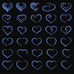 blue set of the Hand drawing hearts, vector