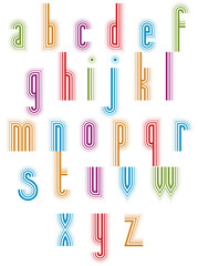 “Outer Echo” typeset, striped retro 70’s style font.