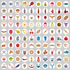 100 food and drink icons set.