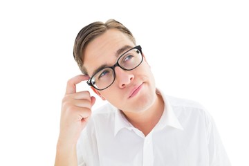 Geeky businessman scratching his head