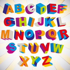 3D font, bold psychedelic colorful alphabet.