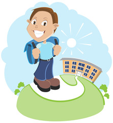 Back to School. Joyful child goes to school