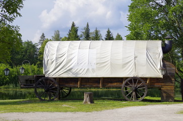 large retro covered wagon