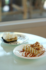 Dessert recipe, apple cheese pie and banoffee