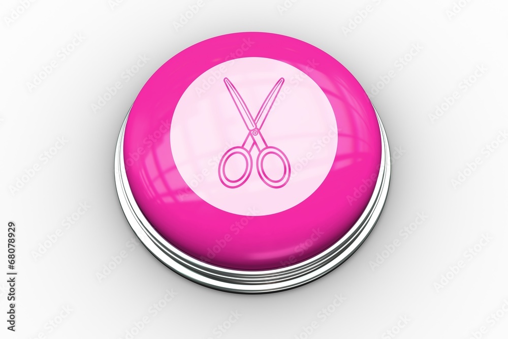 Poster scissors graphic on pink button