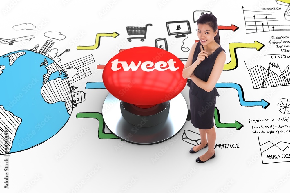 Poster Tweet against digitally generated red push button