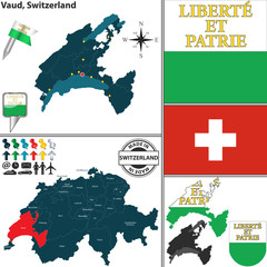 Map of Vaud, Switzerland - obrazy, fototapety, plakaty