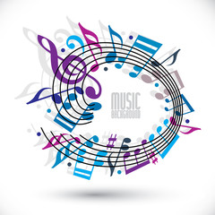 Obraz premium Blue and violet music background with notes.