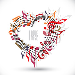 I love music, heart made with musical notes.