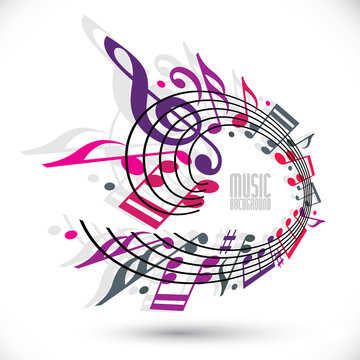 Pink and violet music background with notes.