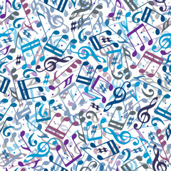 Colorful musical notes seamless pattern.