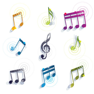 Musical notes icons set.