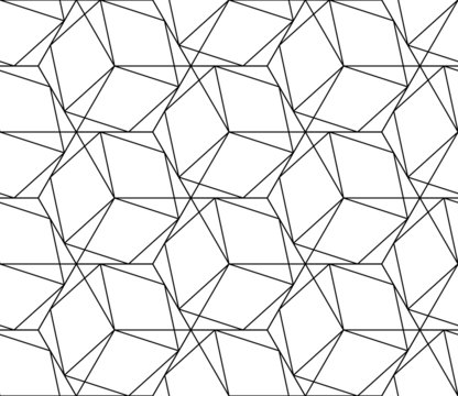 Black and white geometric seamless pattern with line and hexagon