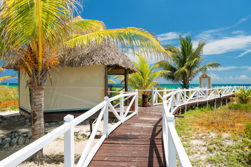 Walkway leading to a tropical beach in Cuba