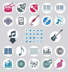 Music icons set, simple single color vector icons set