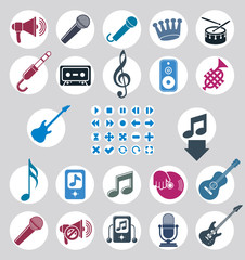 Music icons set, simple single color vector icons set