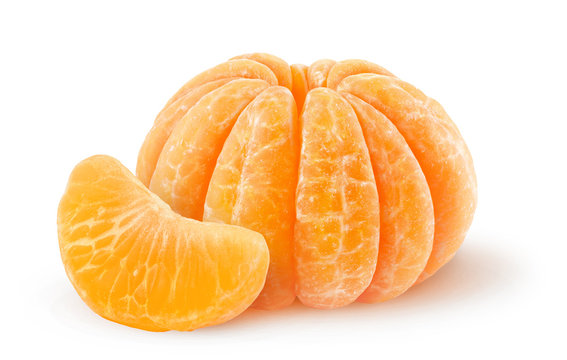 Isolated tangerine. Peeled tangerine fruit isolated on white background