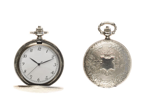 Closed and opened pocket watch