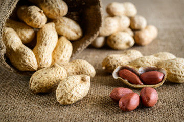 Peeled peanut on well peanuts