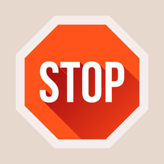 Stop sign with long shadow in flat style